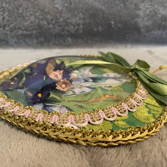 Wayne M. Kleski Vintage Wall Heart With Pressed Flowers Domed Tassel - Picture 6 of 9